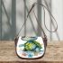 Cute baby turtle with big eyes and colorful flowers saddle bag