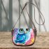 Cute blue owl with big eyes cartoon style saddle bag