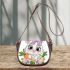 Cute bunny with big eyes and a purple bow saddle bag