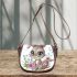 Cute cartoon bunny with big eyes and flowers saddle bag