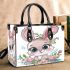 Cute cartoon bunny with big eyes and flowers small handbag