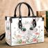 Cute cartoon bunny with big eyes and flowers small handbag