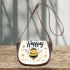 Cute cartoon drawing of a smiling bee doing 3d saddle bag