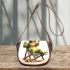 Cute cartoon frog sitting in the sun on an outdoor chair saddle bag