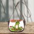 Cute cartoon frog sitting under an amanita muscaria mushroom saddle bag