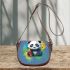 Cute cartoon panda in the style of rainbow paint splash saddle bag