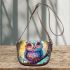 Cute colorful owl cartoon with big eyes sitting on a tree branch saddle bag