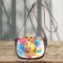 Cute lion cub in the style of abstract art on watercolor paper saddle bag