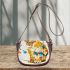 Cute lion cub in the style of an abstract geometric saddle bag
