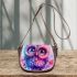 Cute owl with big eyes and a pink and blue gradient color scheme saddle bag