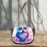Cute owl with big eyes pink and blue gradient colors saddle bag