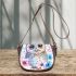 Cute owl with pink and blue flowers saddle bag