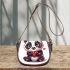 Cute panda bear making a heart with saddle bag