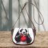 Cute panda making a heart with hands saddle bag
