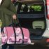 Cute pink owl sitting on top of a cute pastel car 3d travel bag