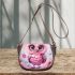 Cute pink owl with a bow on its head saddle bag