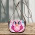 Cute pink owl with a bow on its head saddle bag