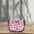 Cute pink pattern with hearts pandas and the word love saddle bag