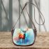 Deer in the style of watercolor saddle bag