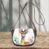 Deer with colorful flower horns saddle bag