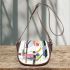 Drawing of an abstract composition with geometric shapes saddle bag
