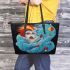 Dreamy surrealism woman on a colorful cloud leather tote bag
