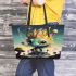 Enchanted dino oasis leather tote bag