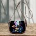 Glowing colorful butterfly among flowers in the moonlight saddle bag