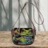 Green frog doing the peace sign in vibrant colors saddle bag