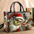 Grinchy smile and dancing santaclaus and reindeer show small handbag