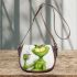 Grinchy with missing front teeth drink coffee saddle bag