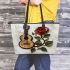 guitar and music note and rose Leather Tote Bag
