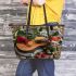 guitar and rose with green leaf and fox sock 2 Leather Tote Bag