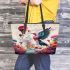 Majestic bird and whimsical balloons in dreamy landscape leather tote bag