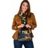 Majestic stag stands on the edge of an alpine lake shoulder handbag