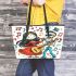 Mona Lisa dances with the skeleton with guitar trumpet Leather Tote Bag
