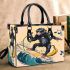 Monkey wearing sunglasses surfing with banana small handbag