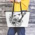 music note and guitar and bee and flowers Leather Tote Bag