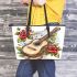 music note and guitar and roses with green leaf and pigs sing 2 Leather Tote Bag