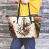 music note and guitar and tulip with green leaf and koi fish 4 Leather Tote Bag