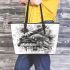 Music note and Piano and Sunflower and Betta Fish Leather Tote Bag