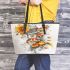 Music note and Piano and Sunflower and color Koi Fish 3 Leather Tote Bag