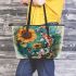 Music note and violoin and Sunflower and color Koi Fish 2 Leather Tote Bag