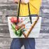 Music notes and bamboo flute and tulip and bird 3 Leather Tote Bag