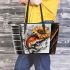 Music notes and Piano and Sunflowers and carp color Leather Tote Bag