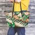 Musical notes and tulips and green leaves 2 Leather Tote Bag