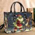 Navy grinchy smile and dancing santaclaus small handbag