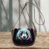 Panda portrait white fur with black and rainbow accents saddle bag