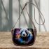 Panda portrait white fur with black and rainbow accents saddle bag