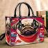Playful pug and friends on a red background small handbag